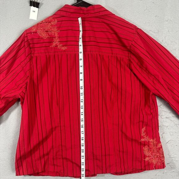 CJ Banks Womens Button Up Top Stripes Red Plus Size 1X - Picture 10 of 11